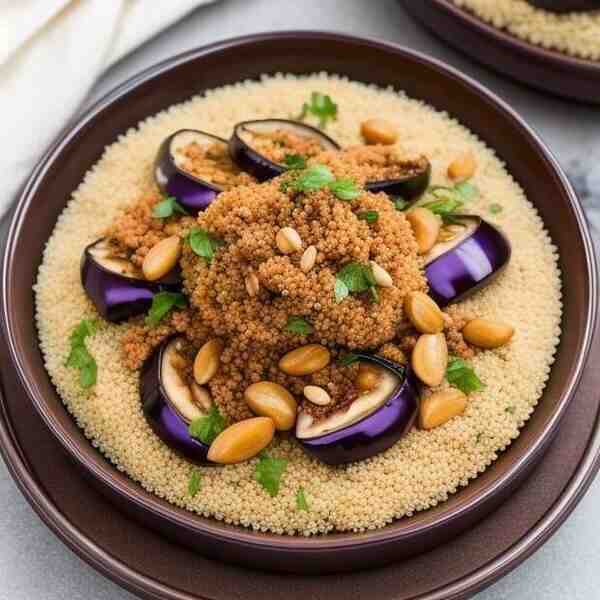 Тeплый салат из баклажанов с кускусом